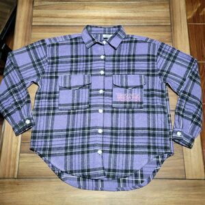 Marvel Wakanda Forever Purple Plaid Full Button Fleece Shacket - Size Medium